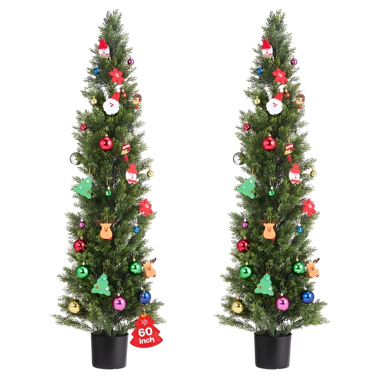 2 Pack Artificial Cedar Topiary Trees Faux Pine Plants for Indoor Outdoor Decor